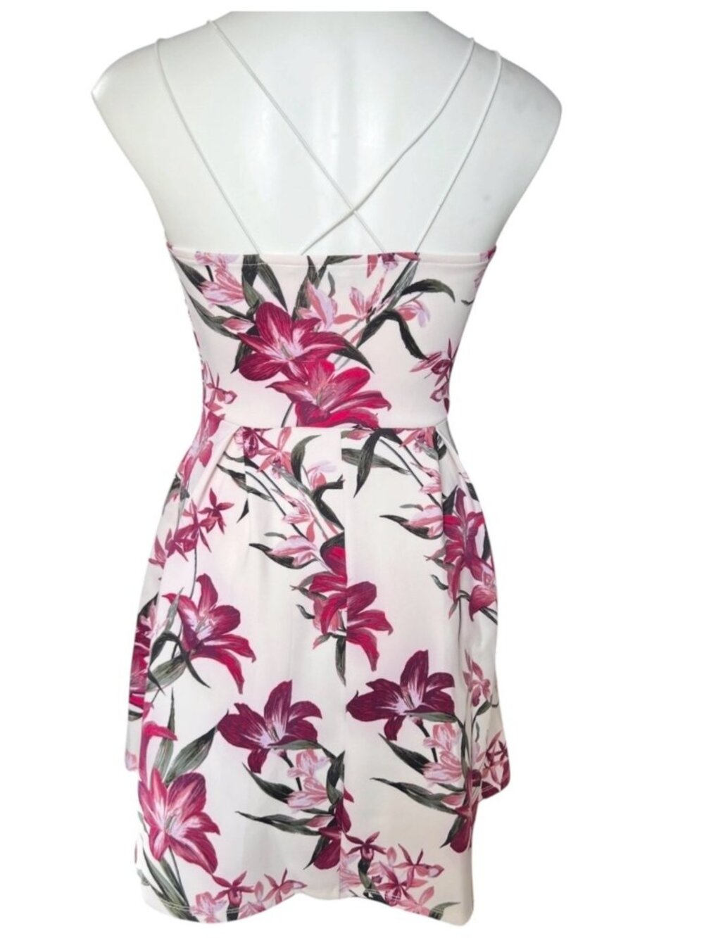 Charlotte Russe Dress Size S Floral Fit & Flare Dbl Straps Magenta peach white - Picture 3 of 10